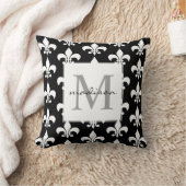 Monogram Elegant Black White Fleur de lis Pattern Cushion (Blanket)
