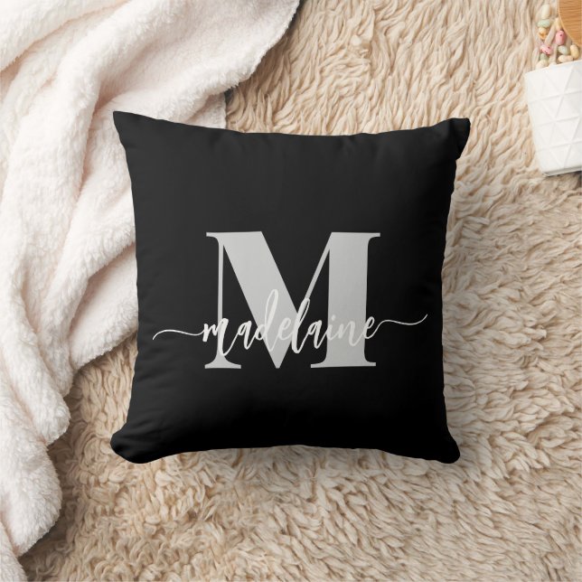 Monogram Elegant Black White Personal Cushion (Blanket)