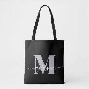 Monogram Elegant Black White Tote Bag