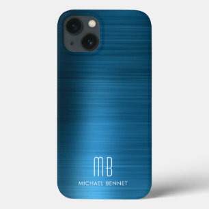 Monogram Elegant Blue Brushed Metal iPhone 13 Case