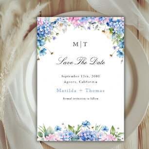 Monogram Elegant Blue Hydrangea Border Wedding Save The Date