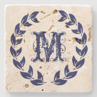 Monogram Elegant Blue Wreath