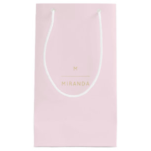 Monogram Elegant Blush Pink Gold Classy Chic Small Gift Bag