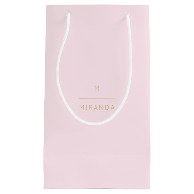 Monogram Elegant Blush Pink Gold Classy Chic Small Gift Bag (Front)