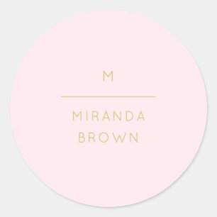 Monogram Elegant Blush Pink Gold Minimalist Classy Classic Round Sticker