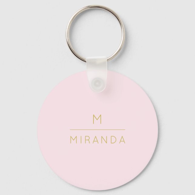 Monogram Elegant Blush Pink Gold Minimalist Classy Key Ring (Front)