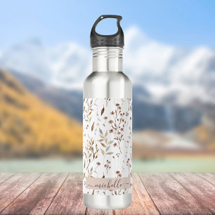 Monogram Elegant Brown Wildflowers Leaves 710 Ml Water Bottle