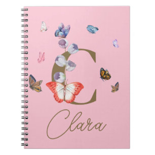 Monogram Elegant Butterfly Colourful Floral Notebook