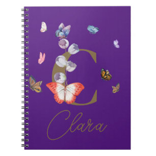 Monogram Elegant Butterfly Colourful Floral Notebook