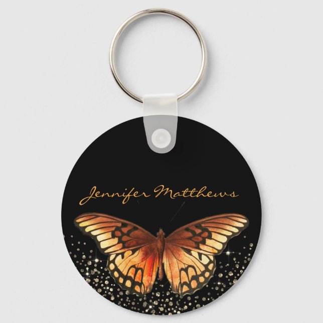 Monogram Elegant Butterfly Glitter Key Ring (Front)