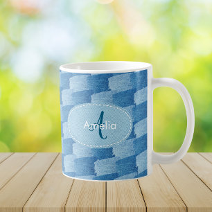 Monogram Elegant Custom Blue Denim Coffee Mug