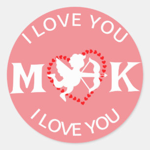 monogram elegant cute valentine, Sweet for couple Classic Round Sticker