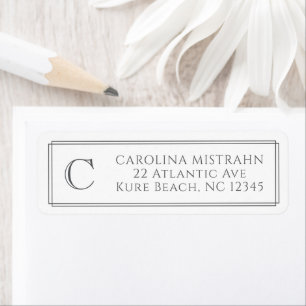 Monogram Elegant Dark Grey Border Stationery Return Address Label
