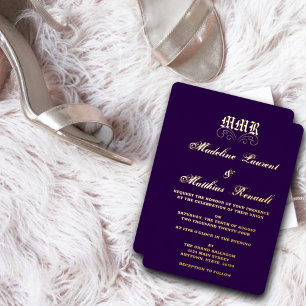 Monogram Elegant Dark Purple and Gold Wedding