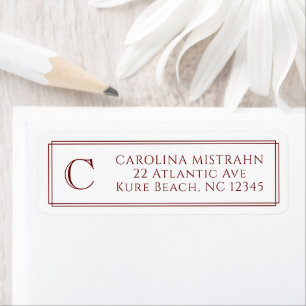 Monogram Elegant Dark Red Border Stationery Return Address Label