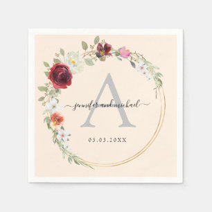 Monogram, elegant eucalyptus flower wedding  napkin