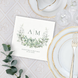 Monogram Elegant Eucalyptus Watercolor Wedding Napkin