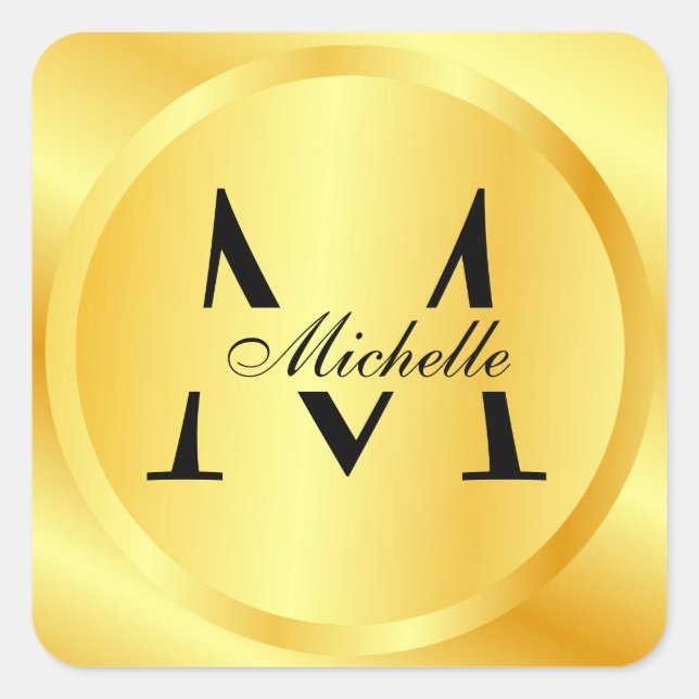 Monogram Elegant Faux Gold Glamourous Template Square Sticker (Front)