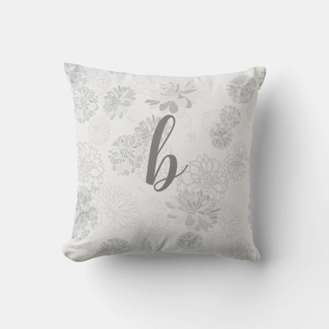 Monogram Elegant Floral Grey Cushion (Front)