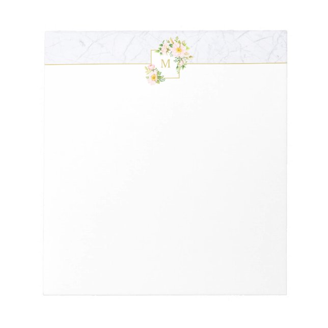 Monogram Elegant Floral Marble Chic Pastel Notepad (Front)