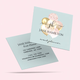Monogram Elegant Glitter Balloons Square Business Card