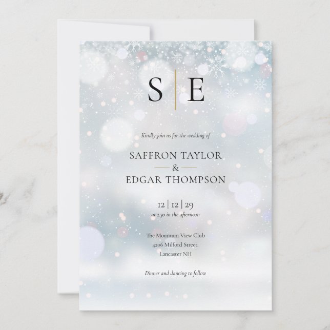 Monogram Elegant Gold Black Winter Wedding Invitation (Front)