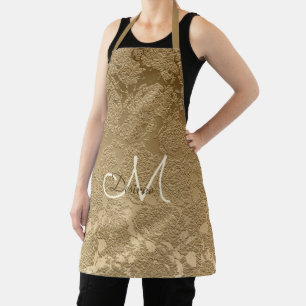 Monogram Elegant Gold Floral Cooking Apron