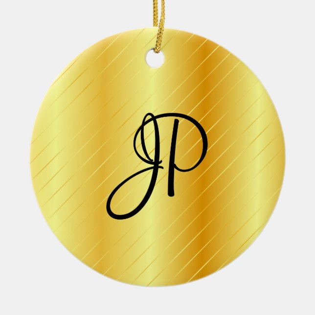 Monogram Elegant Gold Look Template Modern Ceramic Ornament (Front)