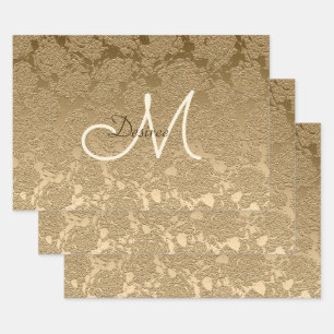 Monogram Elegant Gold Modern Floral Girly Wrapping Paper Sheet