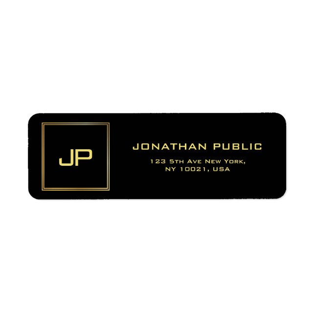 Monogram Elegant Gold Text Name Modern Return Address Label (Front)
