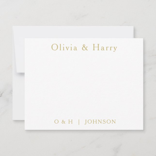 Monogram Elegant Gold White Wedding Note Card (Front)