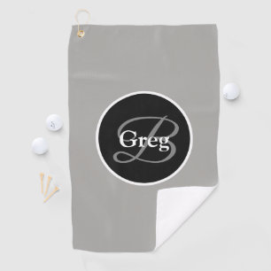 Monogram Elegant Grey Black Golf Towel