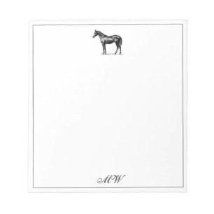 Monogram Elegant Horse Equestrian Custom Initials Notepad