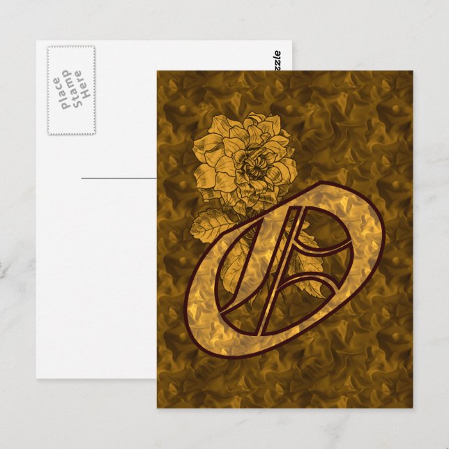 Monogram Elegant Initial O Gold Peony Flower Postcard (Front/Back)