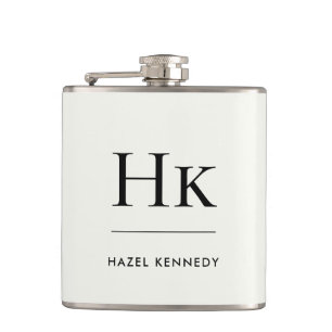 Monogram Elegant Ivory Personalized Bachelorette Hip Flask