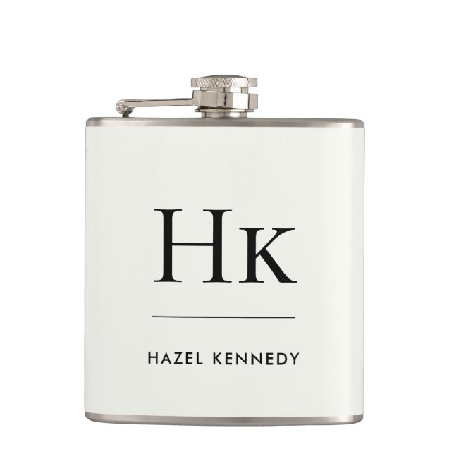 Monogram Elegant Ivory Personalized Bachelorette Hip Flask (Front)