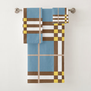  Monogram Elegant Light Blue Plaid Bath Towel Set 