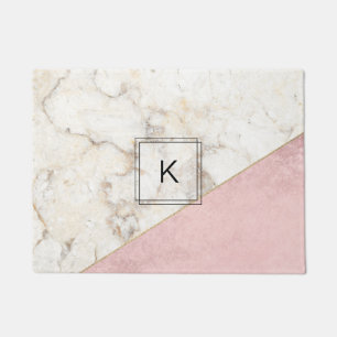 Monogram Elegant Marble Minimalist Rose Gold Doormat