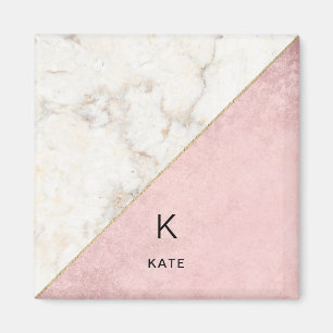 Monogram Elegant Marble Minimalist Rose Gold Magnet