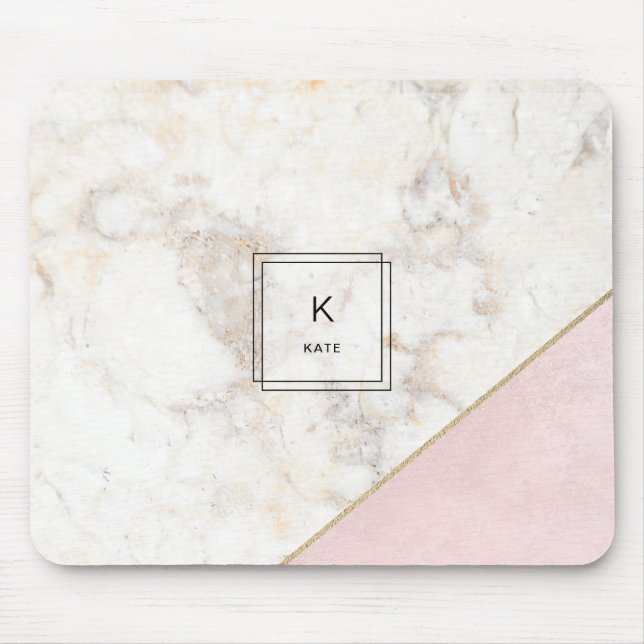 Monogram Elegant Marble Minimalist Rose Gold Mouse Pad (Front)