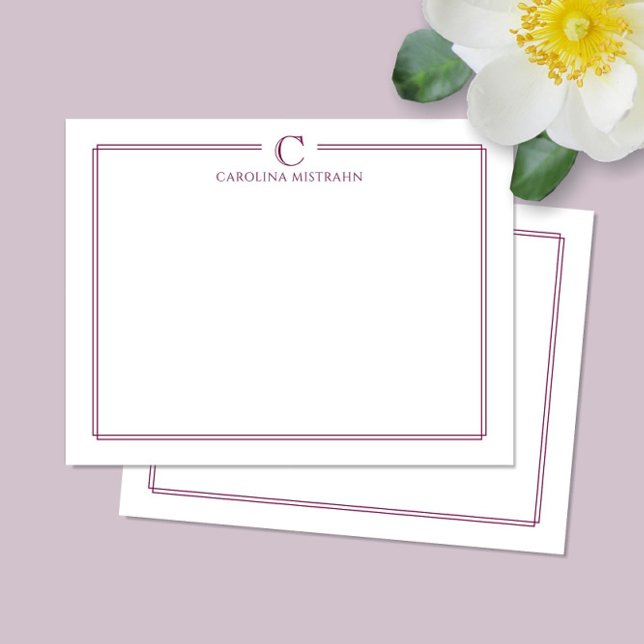 Monogram Elegant Maroon Wine Border Stationery Card (Creator Uploaded)