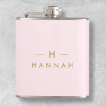Monogram Elegant Minimal Blush Pink and Gold Hip Flask<br><div class="desc">A simple stylish custom monogram design in a gold modern minimalist typography on an elegant pastel blush pink background. The monogram initials and name can easily be personalised along with the feature line to make a design as unique as you are! The perfect bespoke gift or accessory for any occasion....</div>