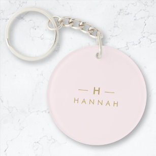 Monogram Elegant Minimal Blush Pink and Gold Key Ring