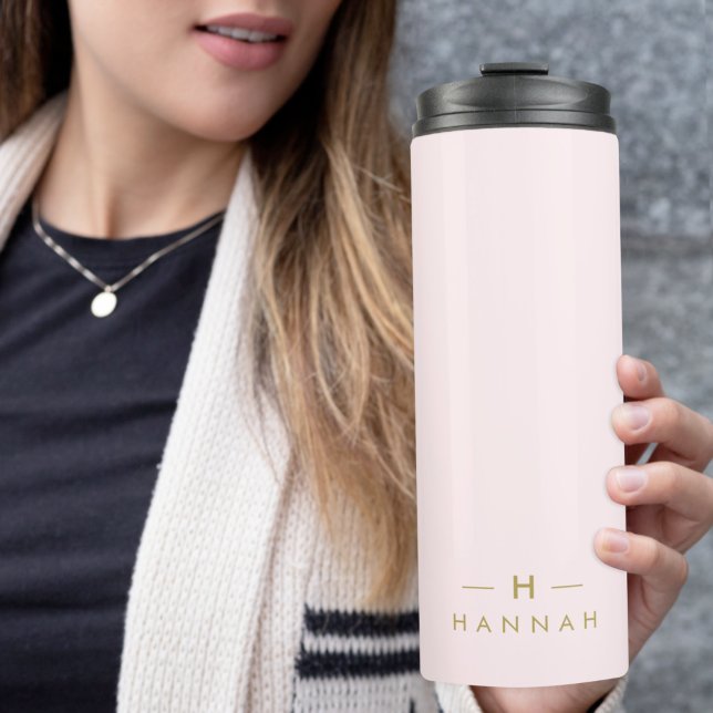 Monogram Elegant Minimal Blush Pink and Gold Thermal Tumbler (Creator Uploaded)