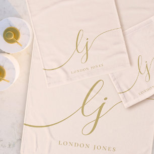 Monogram Elegant Minimal Blush Pink Gold Chic Bath Bath Towel Set