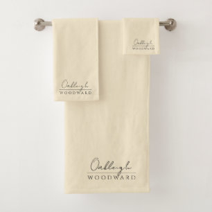 Monogram Elegant Minimal Butter Cream Bath Towel Set