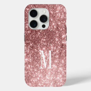Monogram Elegant Minimal Gold Rose Glitter Foil iPhone 15 Pro Case