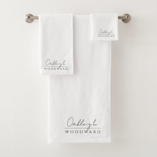 Monogram Elegant Minimal White Bath Towel Set (Insitu)