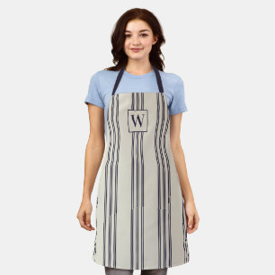 MONOGRAM ELEGANT MINIMALIST AEGEAN STRIPE NAVY APRON