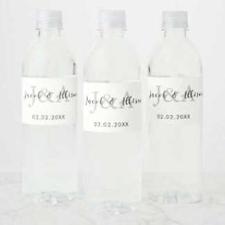 monogram elegant modern bar wedding favor water bottle label